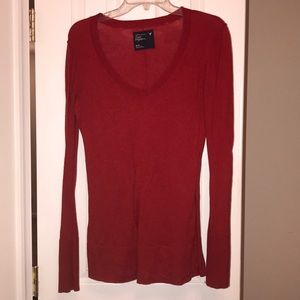 Red scoop neck sweater